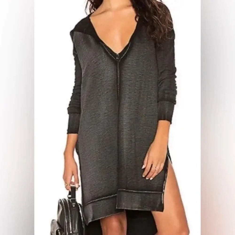 Free People Charcoal Gray V-Neck Long Sleeve Sweatshirt Dress